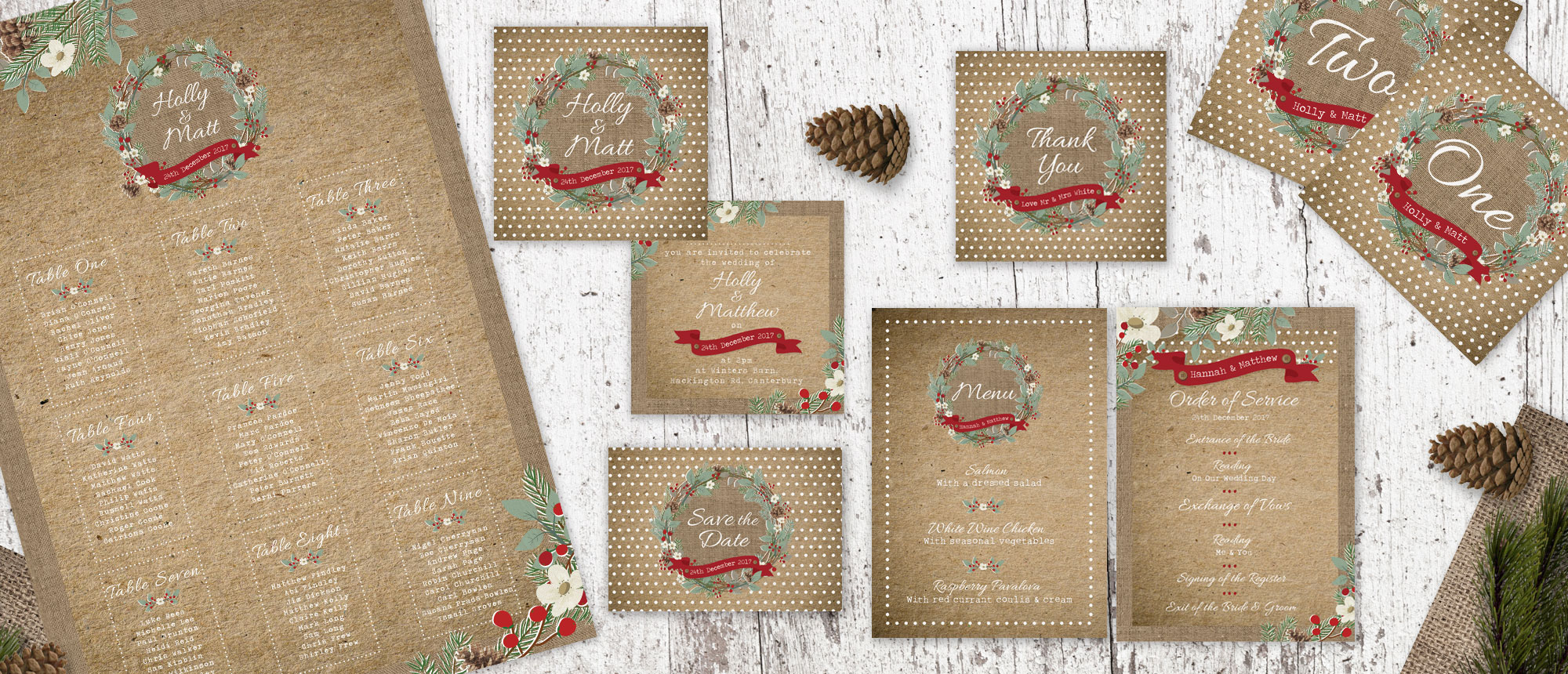 Christmas Wreath wedding stationery Collection
