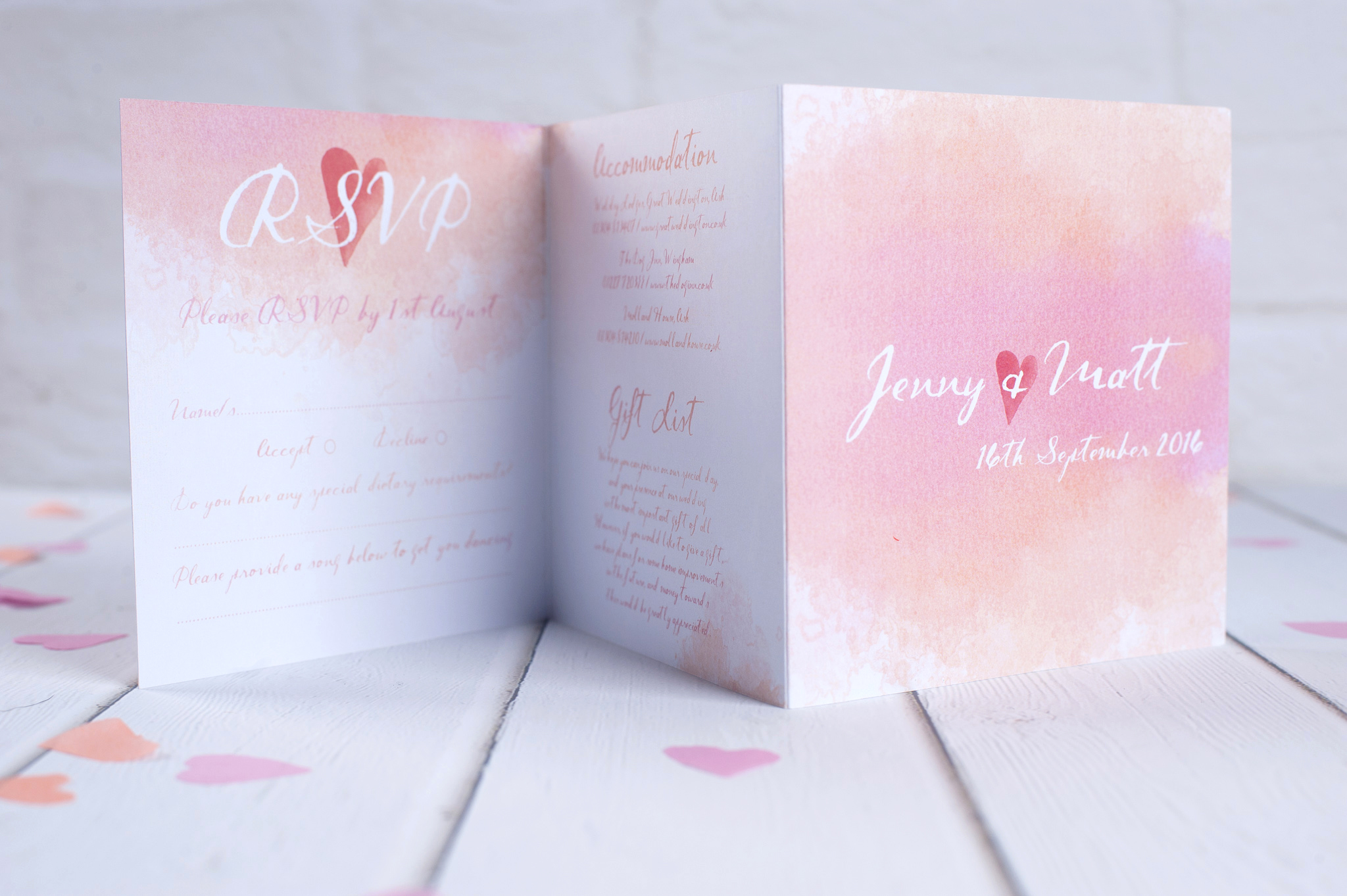 Peach and pink Watercolour spring wedding invite