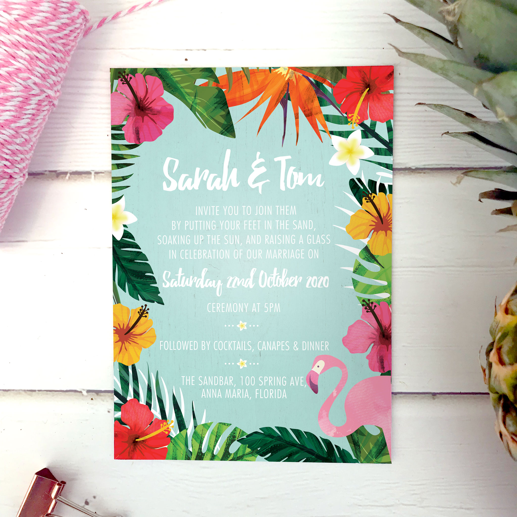 Tropical Palms Wedding Invitation | Heart Invites | Beautiful Personalised Wedding Stationery