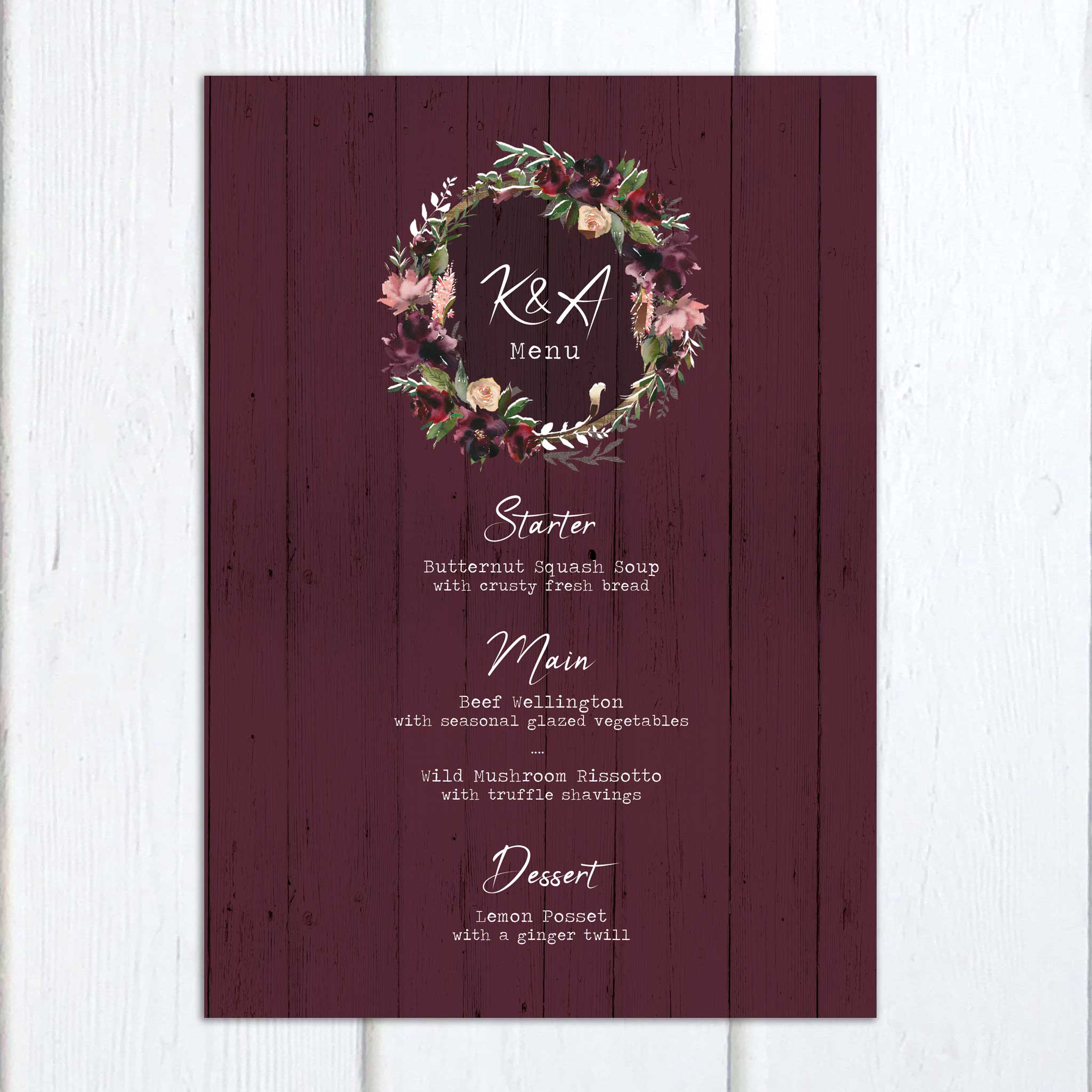 Burgundy Bloom On the Day Wedding Stationery | Heart Invites | Beautiful Personalised Wedding Stationery