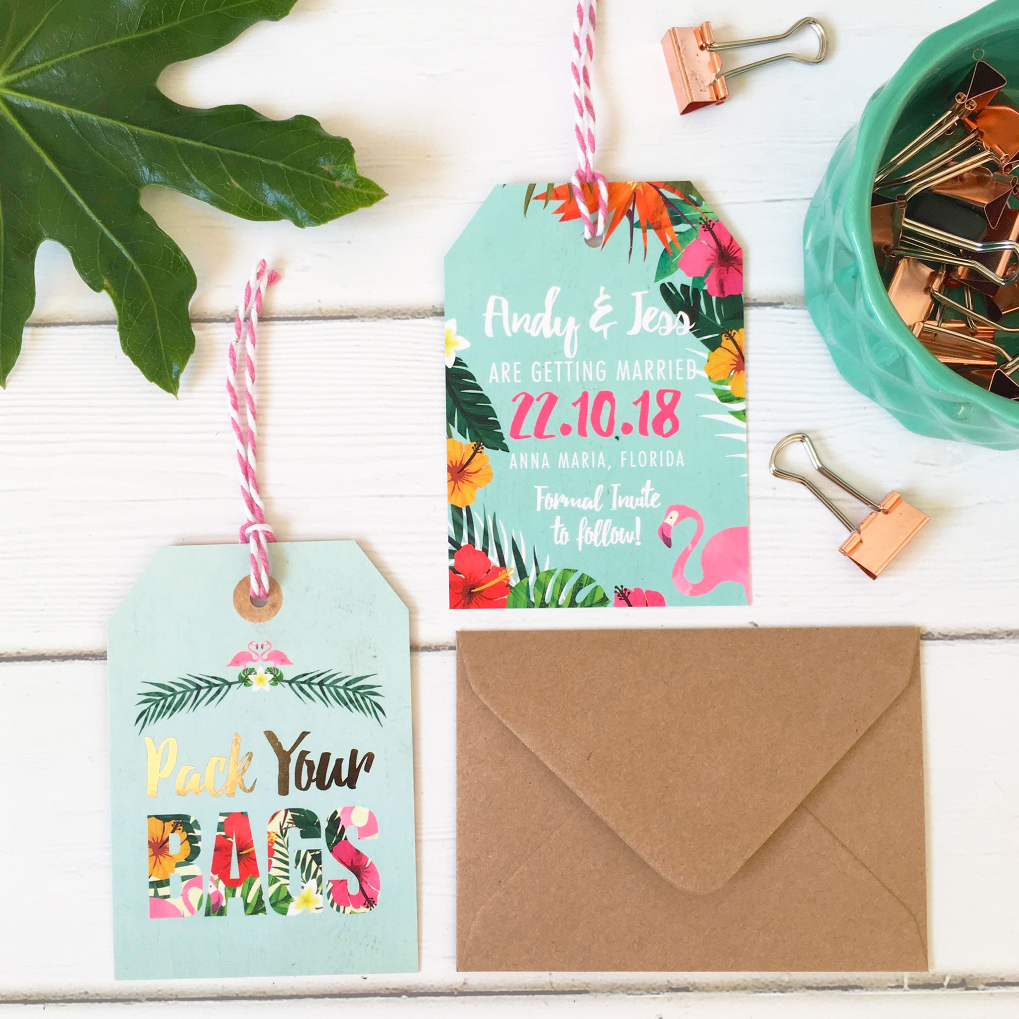 Tropical Palms Wedding Invitation | Heart Invites | Beautiful Personalised Wedding Stationery