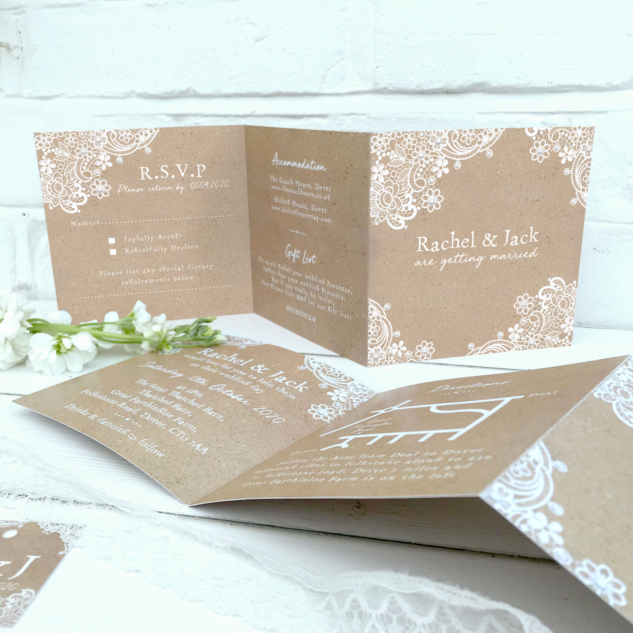 Kraft and Lace Wedding Invitation | Heart Invites | Beautiful Personalised Wedding Stationery