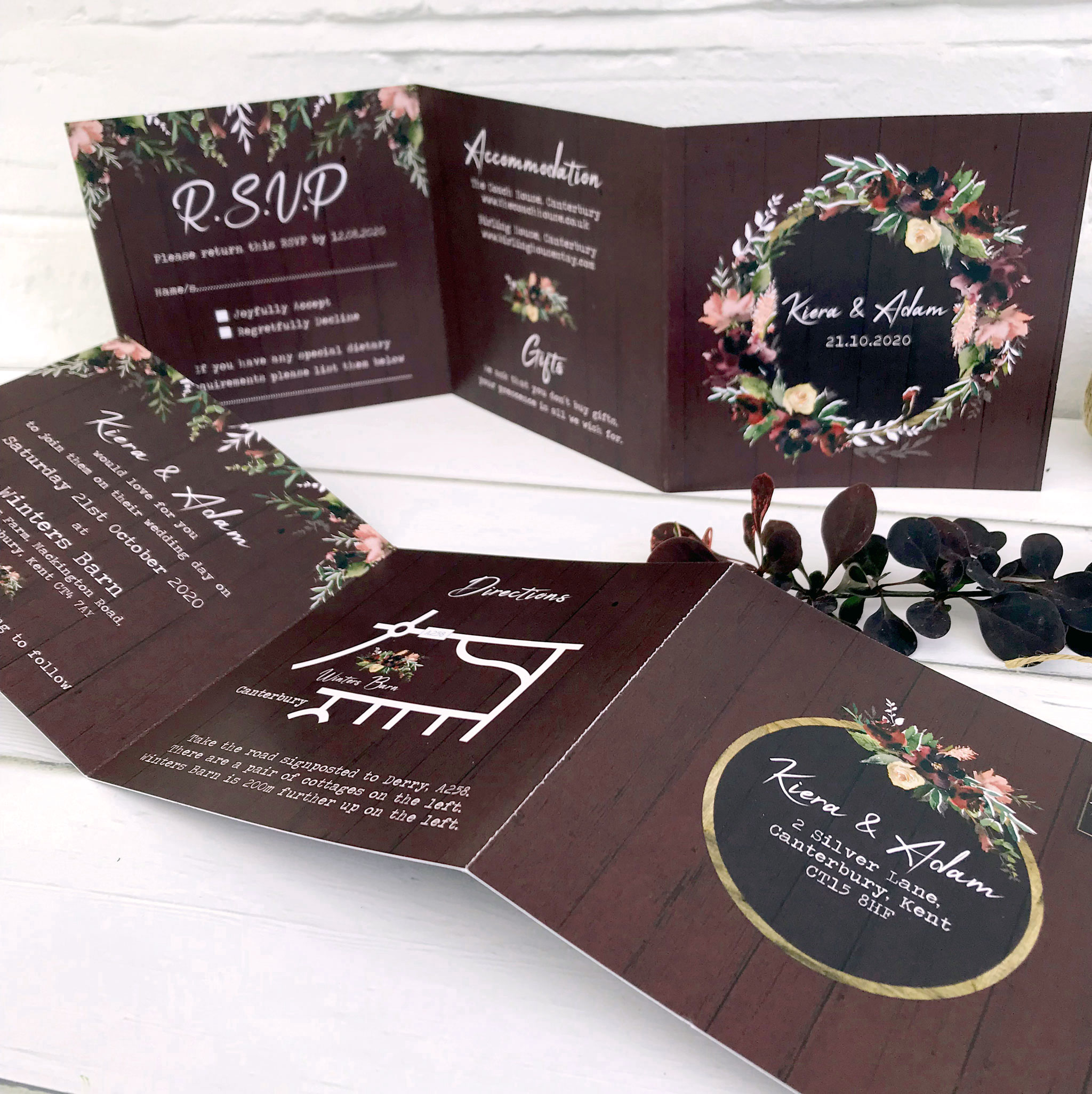Burgundy Bloom Wedding Invitation | Heart Invites | Beautiful Personalised Wedding Stationery