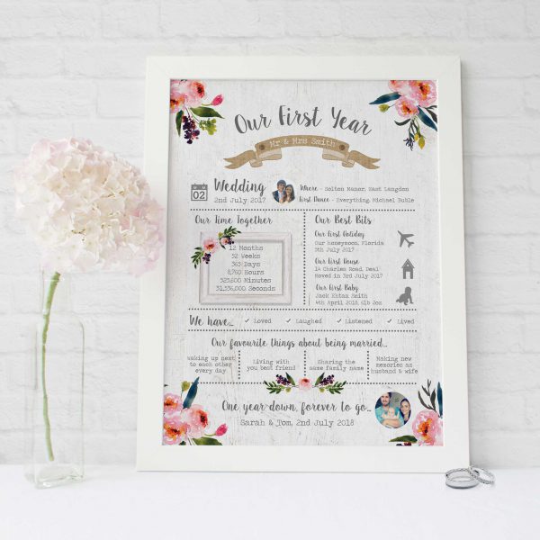 First Wedding Anniversary Print White | Heart Invites | Beautiful Personalised Wedding Stationery